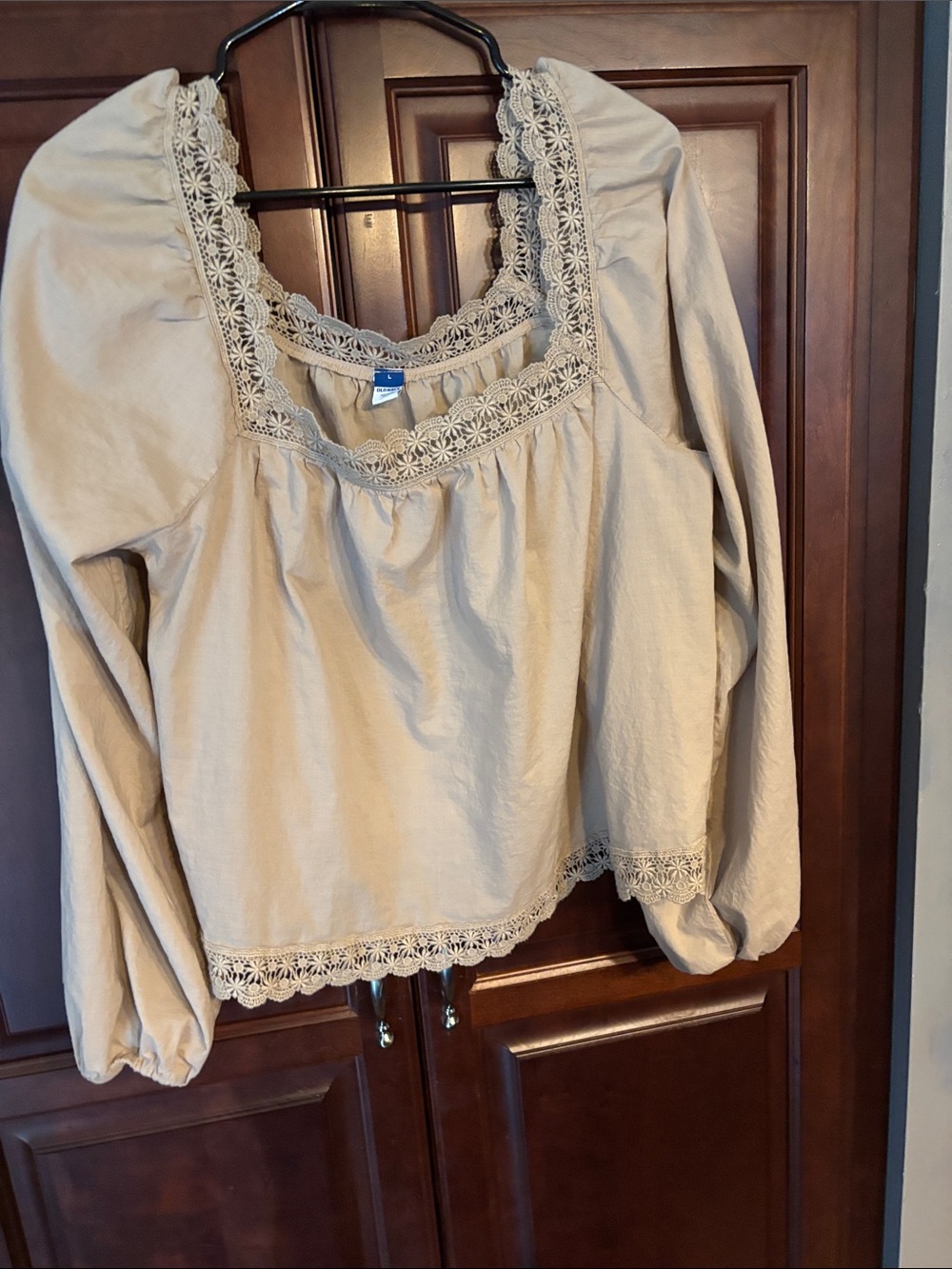 Old Navy Beige Lace-Trim Square Neck Long Sleeve Tunic